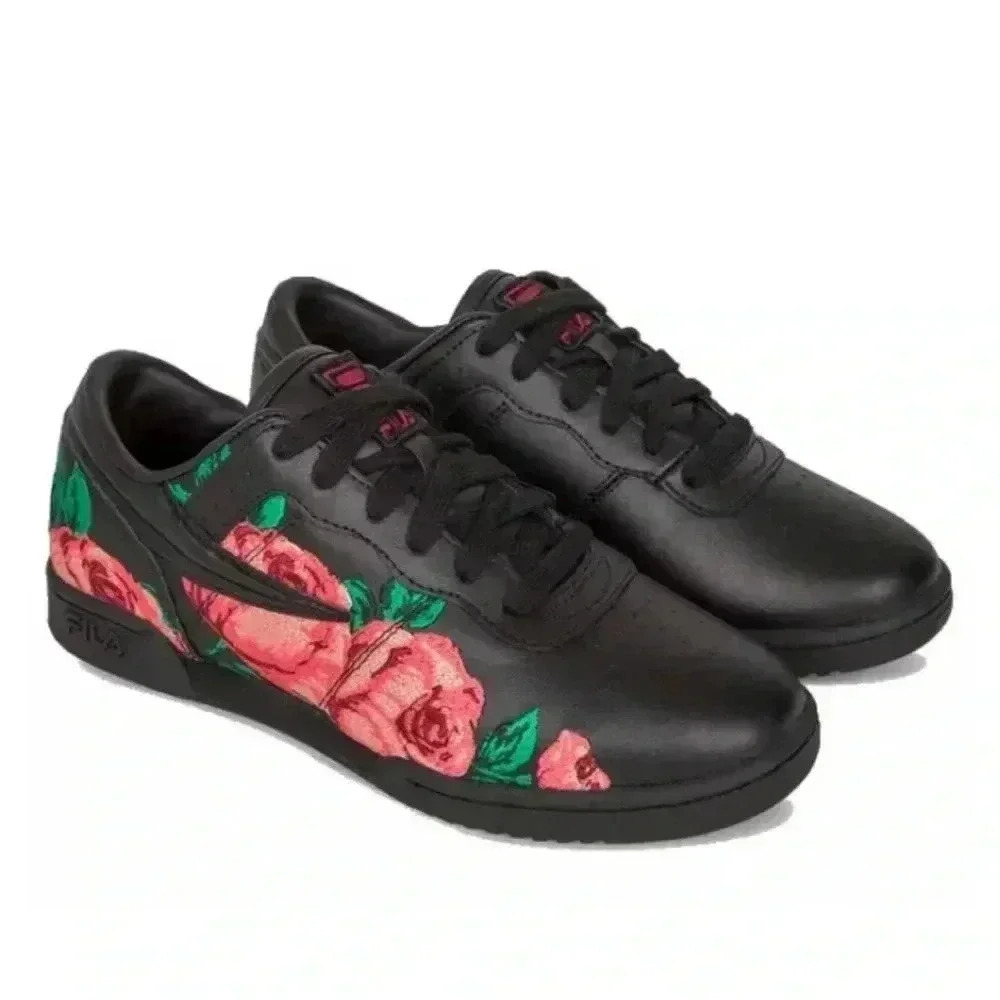 Fila Original Fitness Roses Athletic Shoe Pink Black womens size 8 1/2